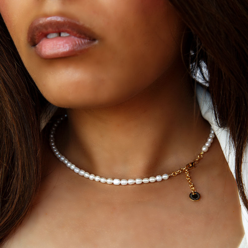 White Pearl Choker Halskette / Armband - BONES & BUDDHAS