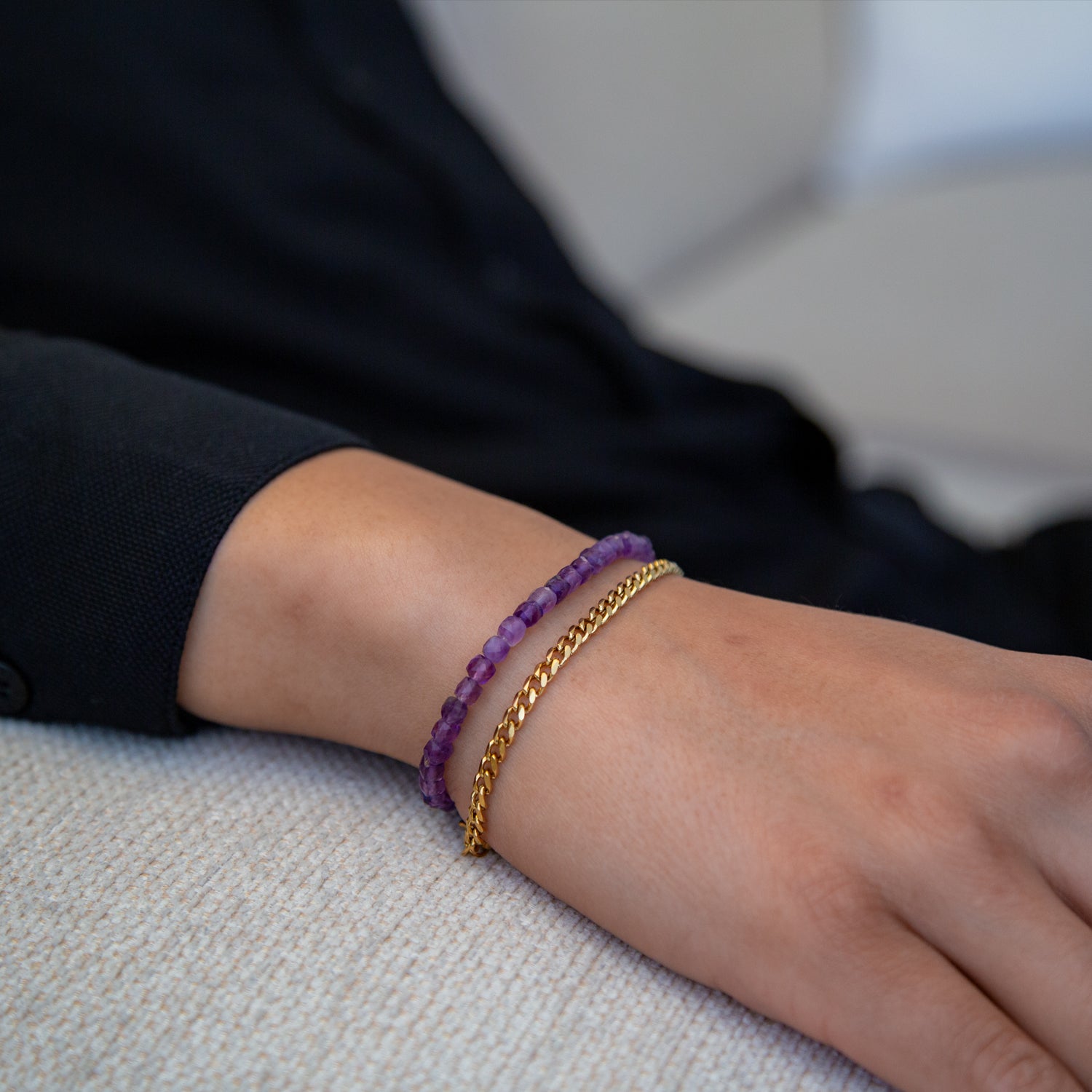 AMETHYST CUBE ARMBAND FACETTIERT 4MM - SET 1 HERREN