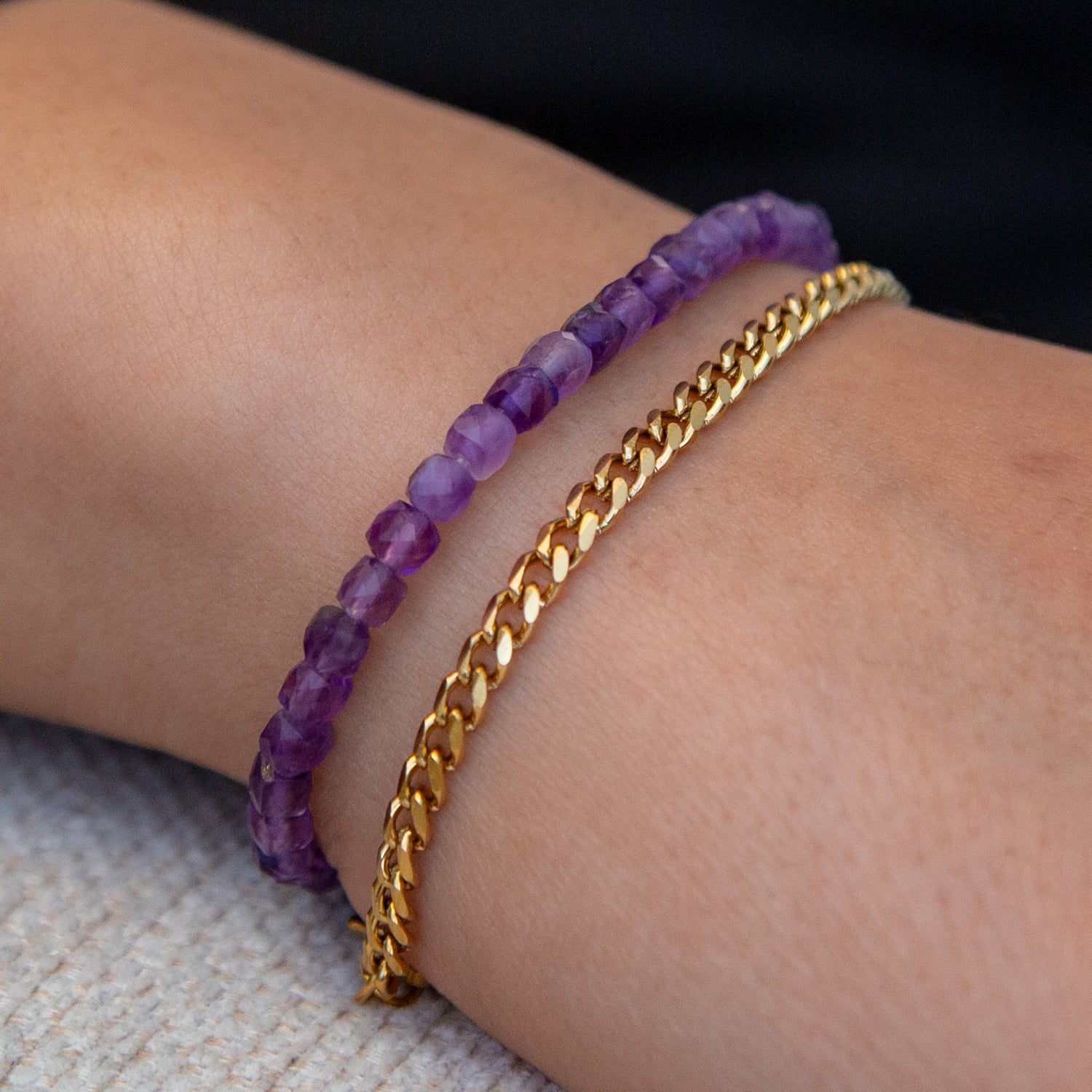 AMETHYST CUBE ARMBAND FACETTIERT 4MM - SET 1 HERREN