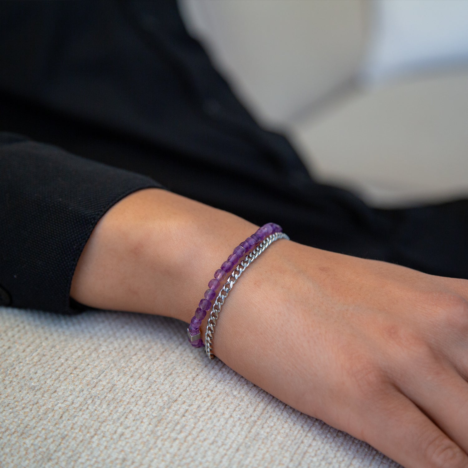 AMETHYST CUBE ARMBAND FACETTIERT 4MM - SET 1 HERREN