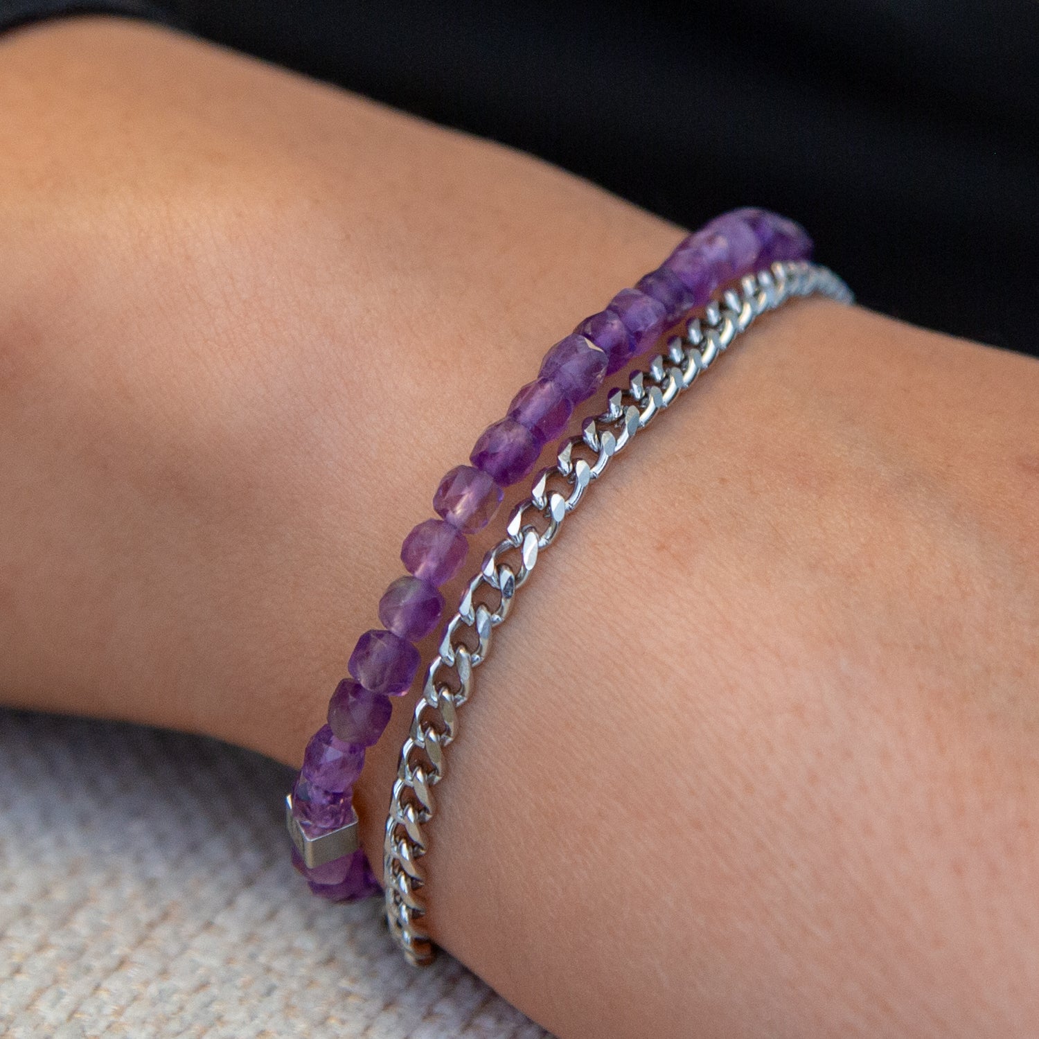 AMETHYST CUBE ARMBAND FACETTIERT 4MM - SET 1 HERREN