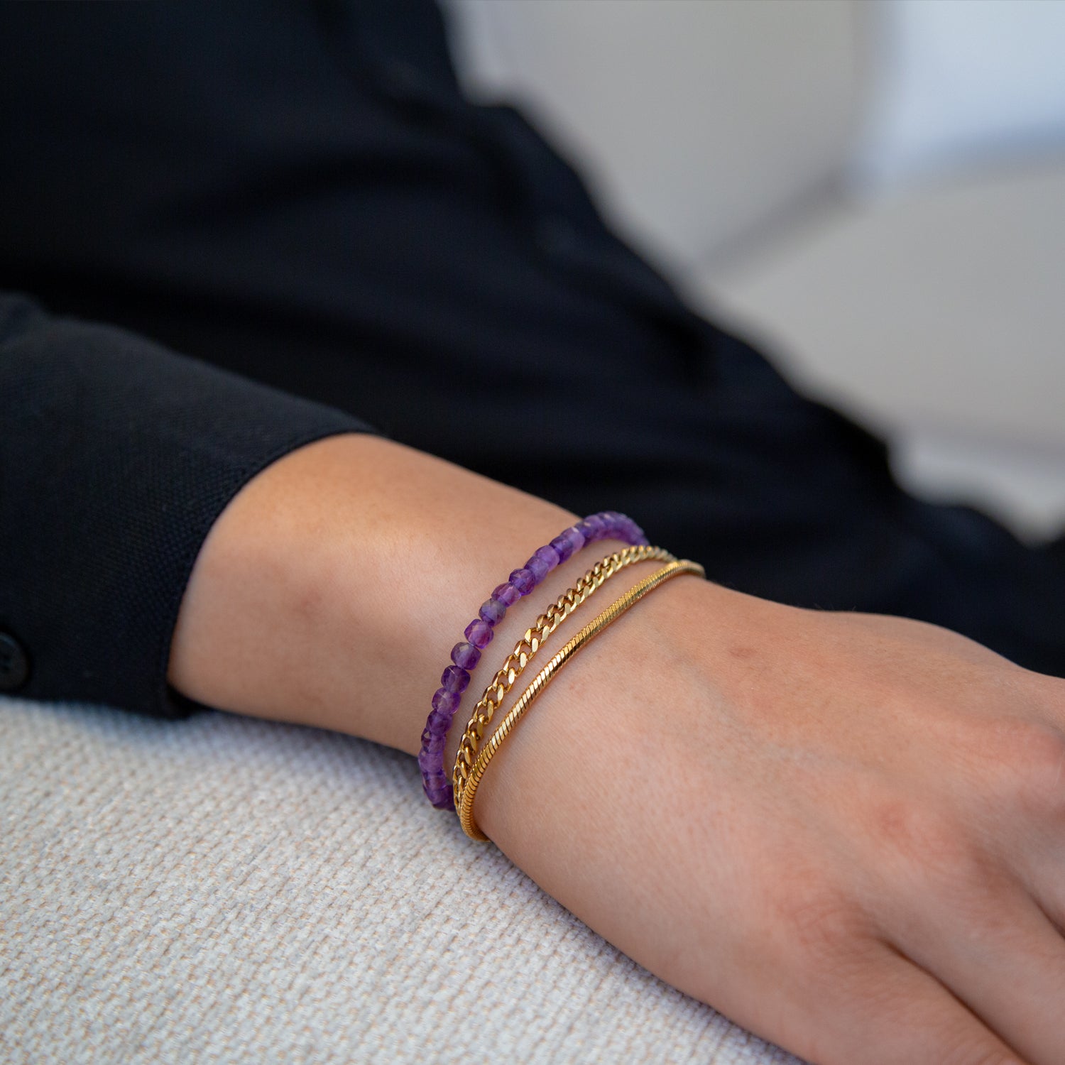 AMETHYST CUBE ARMBAND FACETTIERT 4MM - SET 2 HERREN