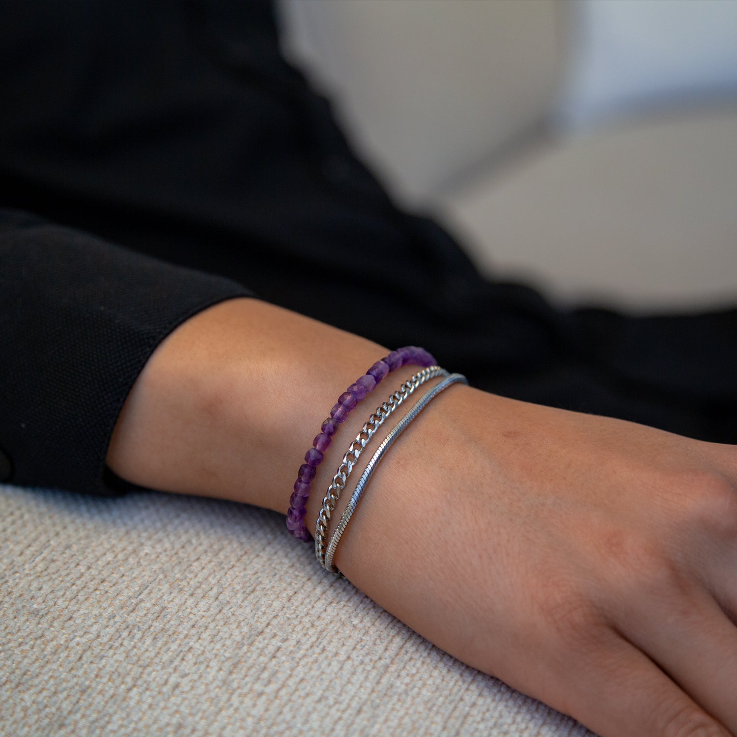 AMETHYST CUBE ARMBAND FACETTIERT 4MM - SET 2 HERREN