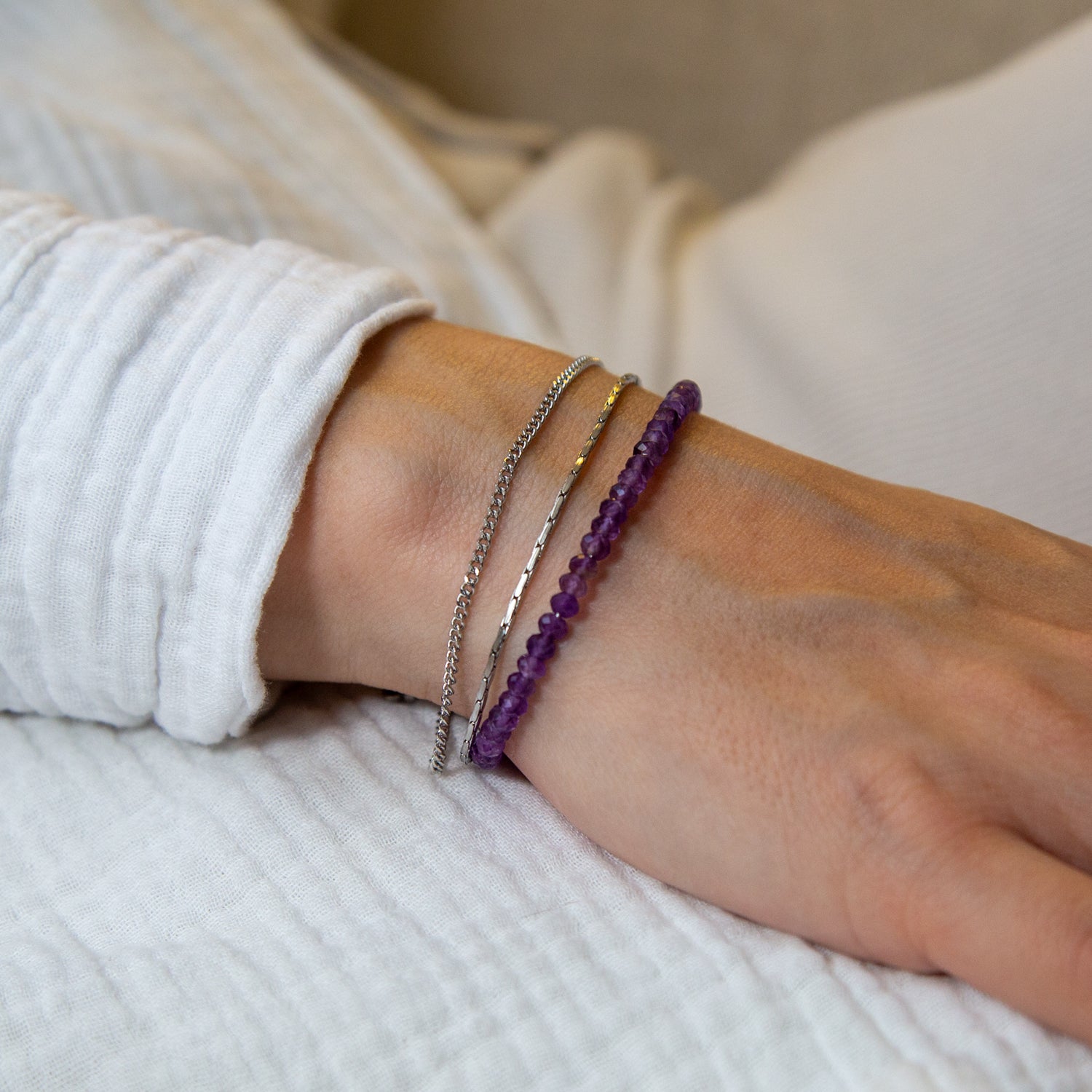 AMETHYST ARMBAND FACETTIERT 3MM - SET 2 DAMEN