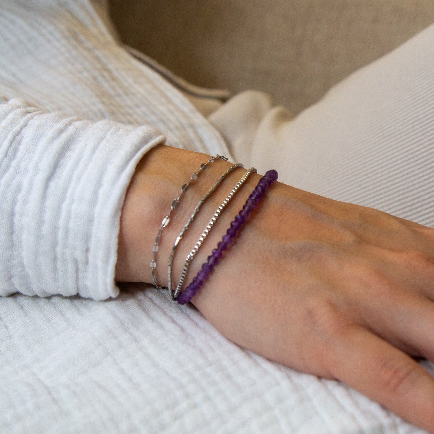AMETHYST ARMBAND FACETTIERT 3MM - SET 3 DAMEN