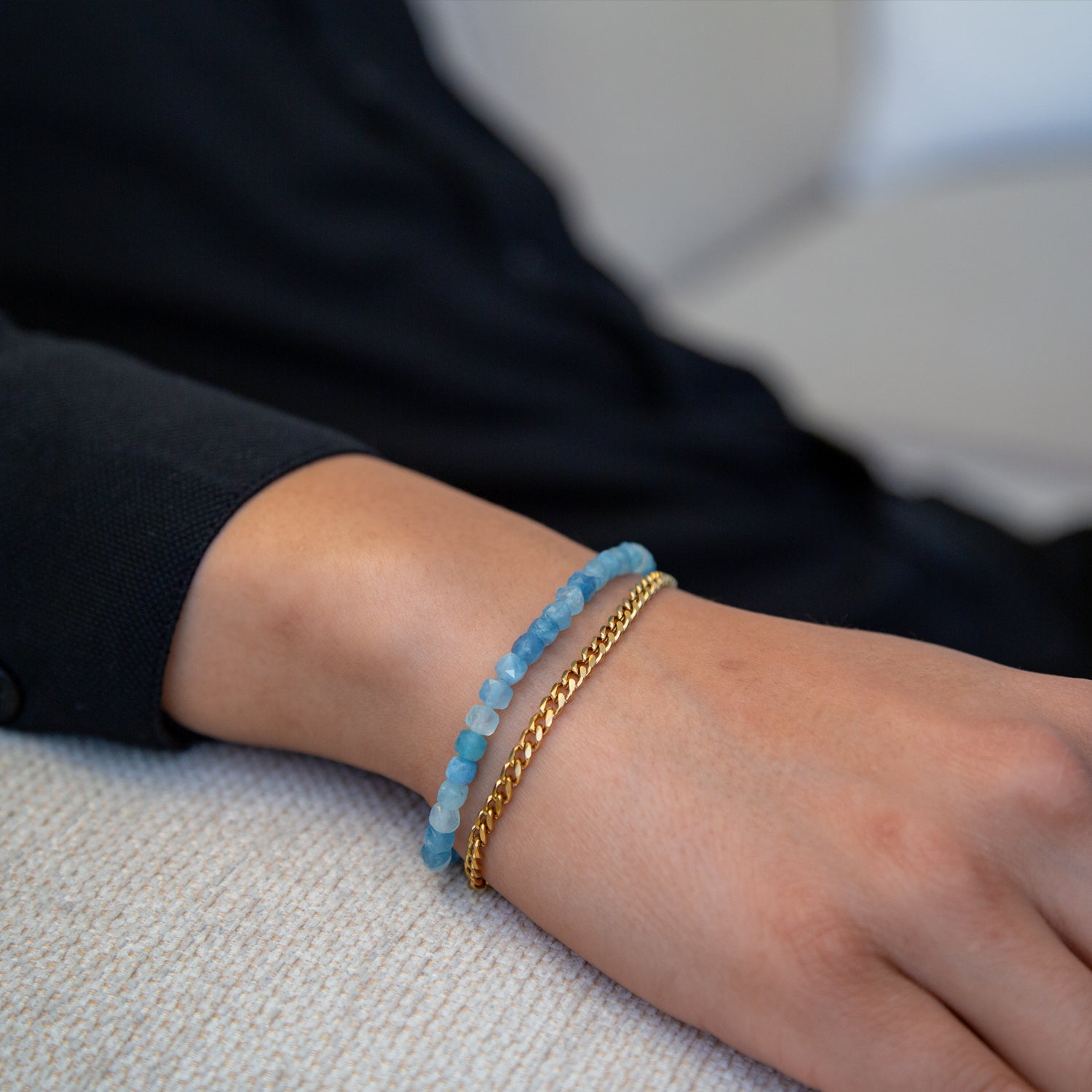 AQUAMARINE CUBE ARMBAND FACETTIERT 4MM - SET 1 HERREN