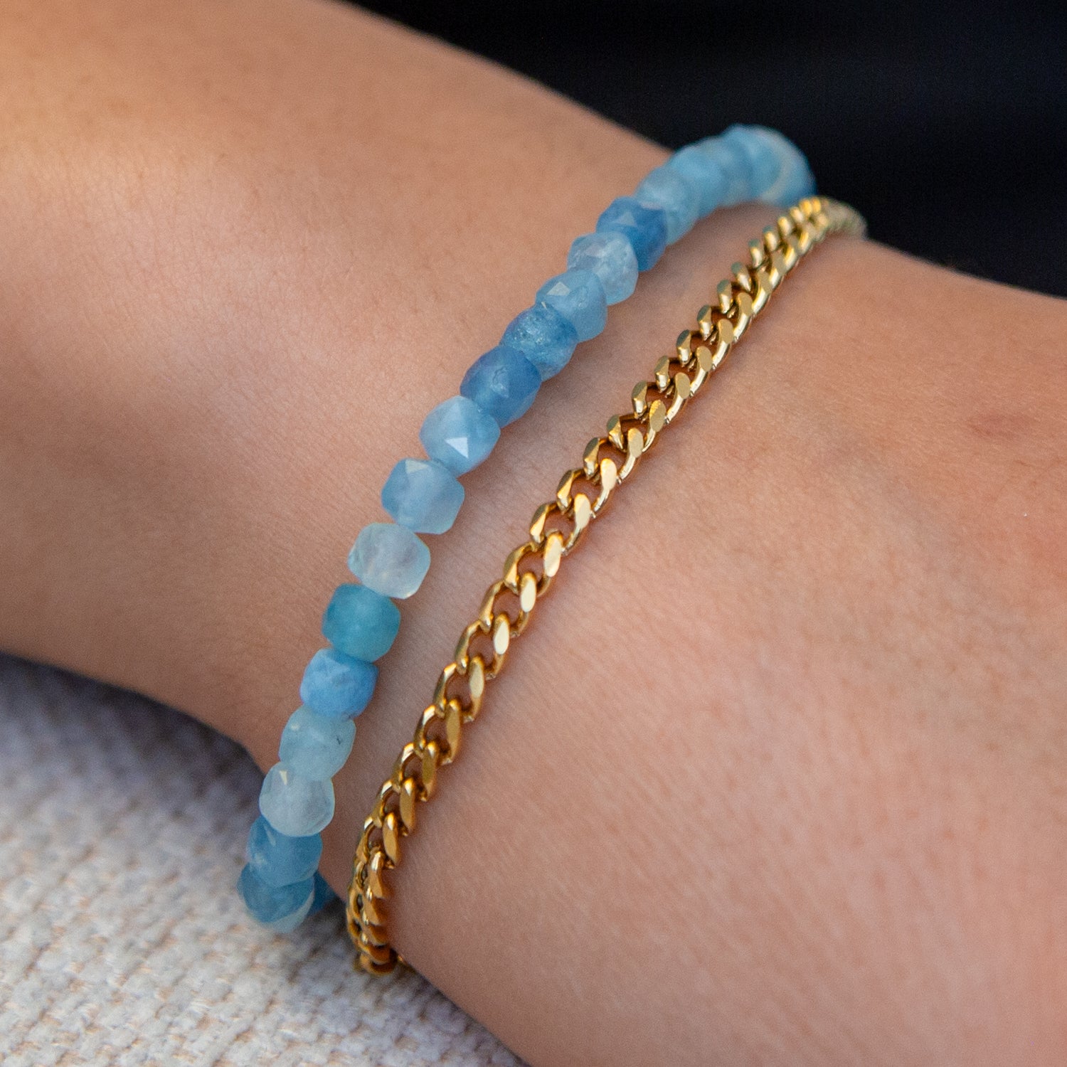 AQUAMARINE CUBE ARMBAND FACETTIERT 4MM - SET 1 HERREN