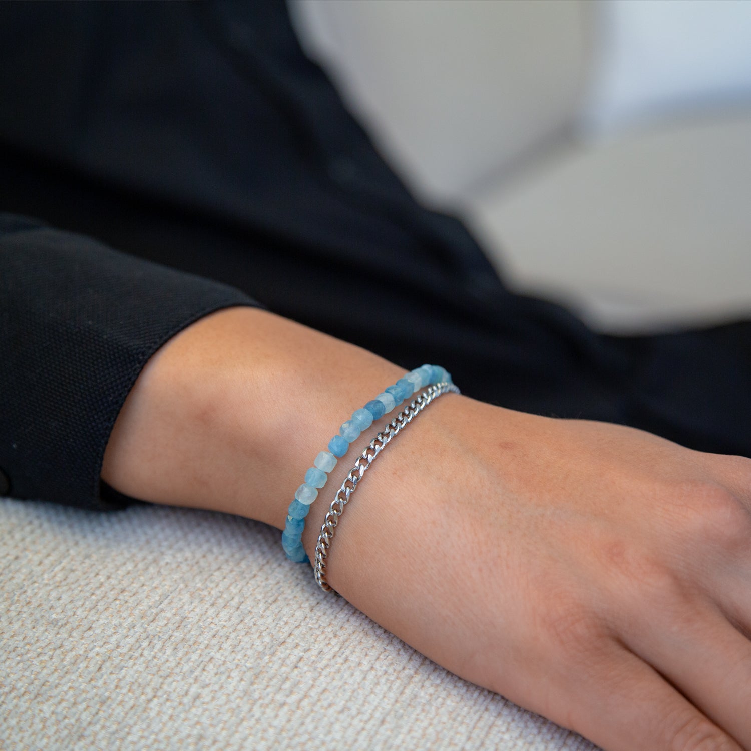 AQUAMARINE CUBE ARMBAND FACETTIERT 4MM - SET 1 HERREN