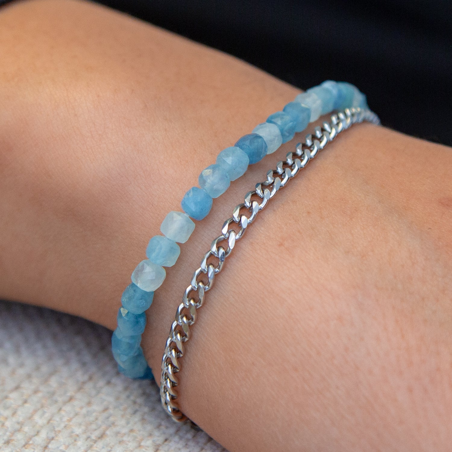 AQUAMARINE CUBE ARMBAND FACETTIERT 4MM - SET 1 HERREN