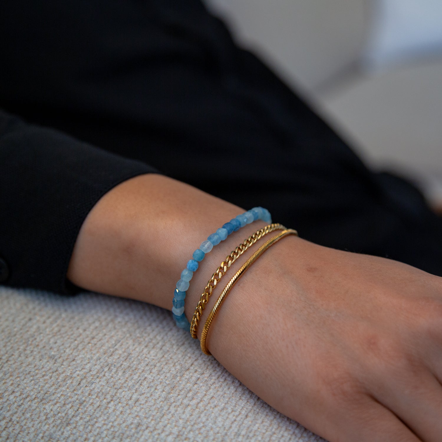 AQUAMARINE CUBE ARMBAND FACETTIERT 4MM - SET 2 HERREN