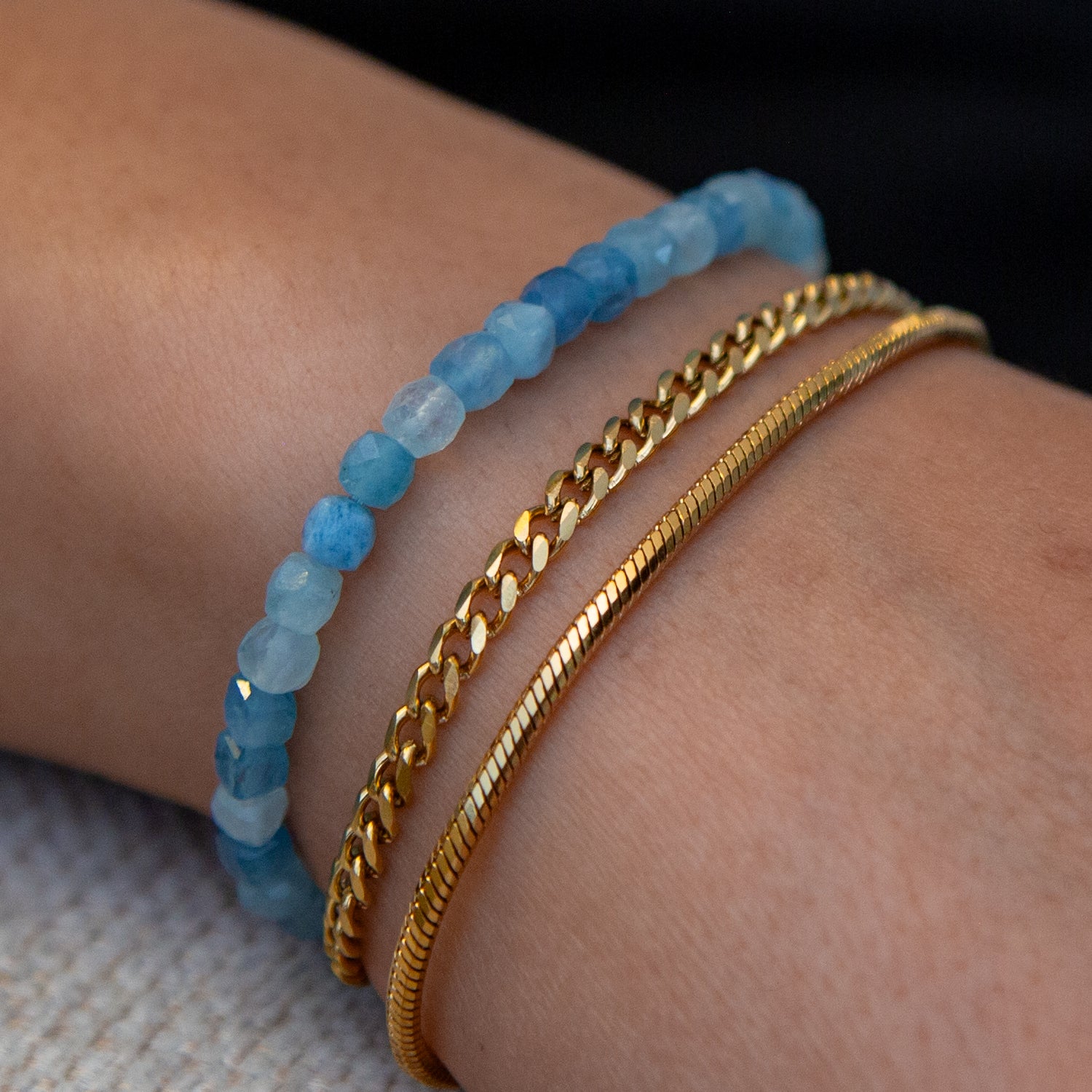 AQUAMARINE CUBE ARMBAND FACETTIERT 4MM - SET 2 HERREN