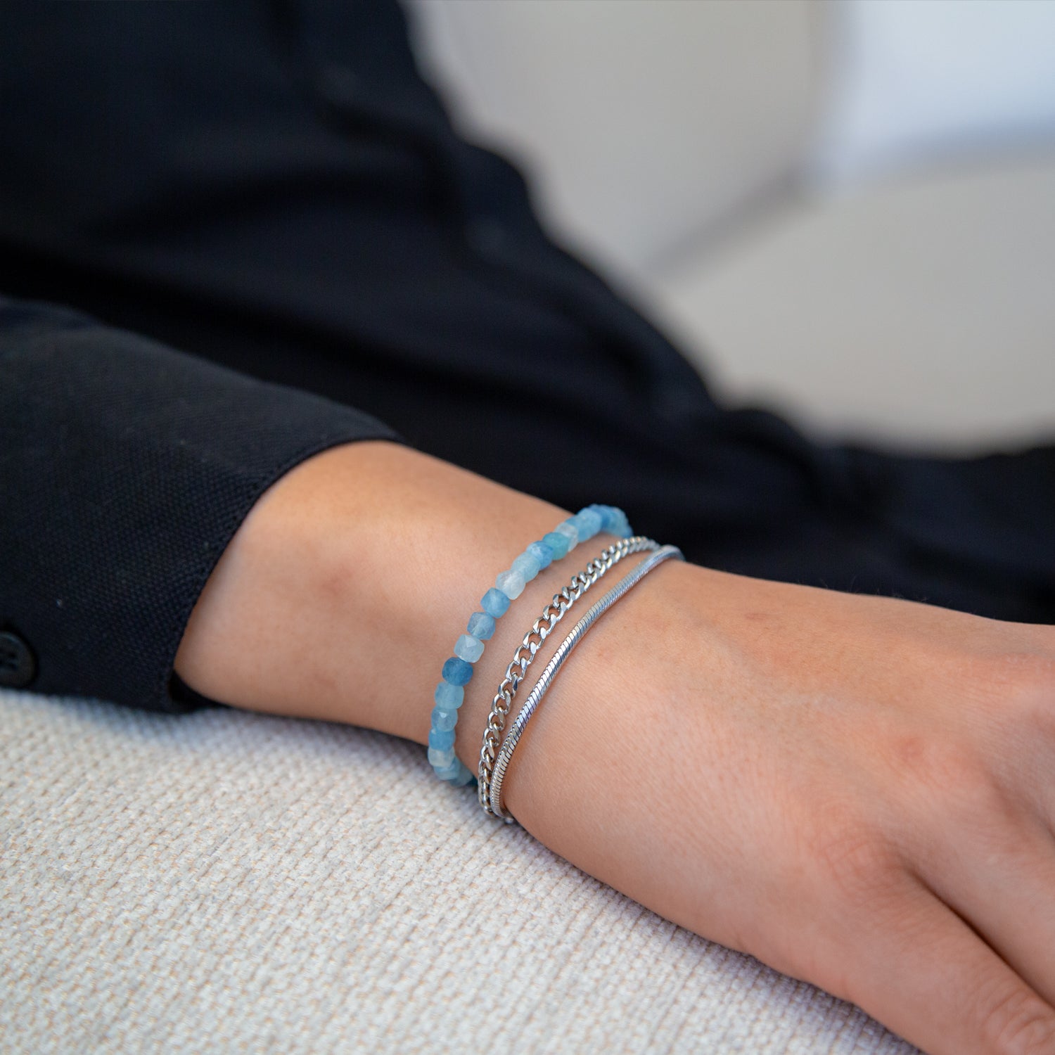 AQUAMARINE CUBE ARMBAND FACETTIERT 4MM - SET 2 HERREN