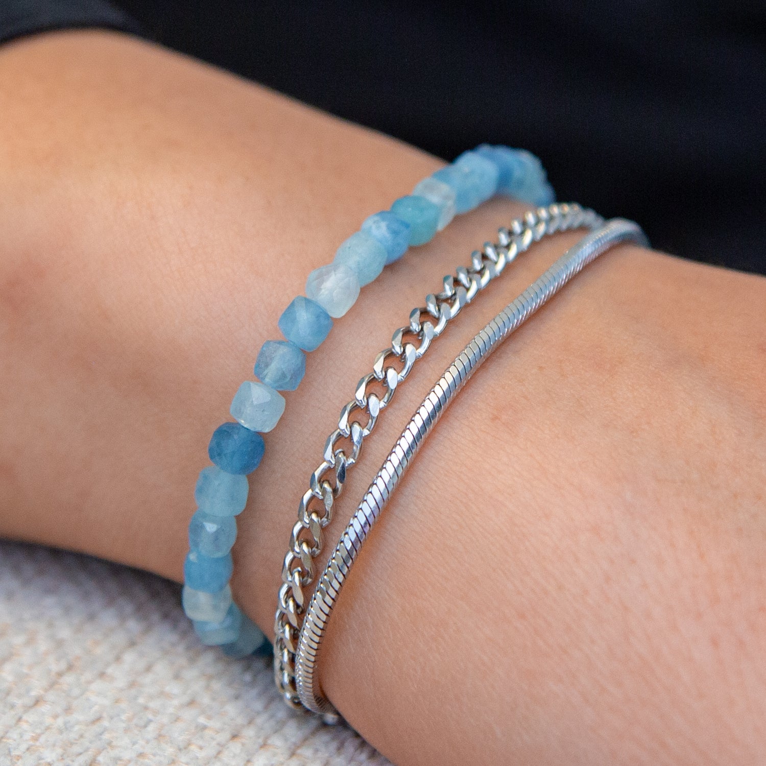 AQUAMARINE CUBE ARMBAND FACETTIERT 4MM - SET 2 HERREN