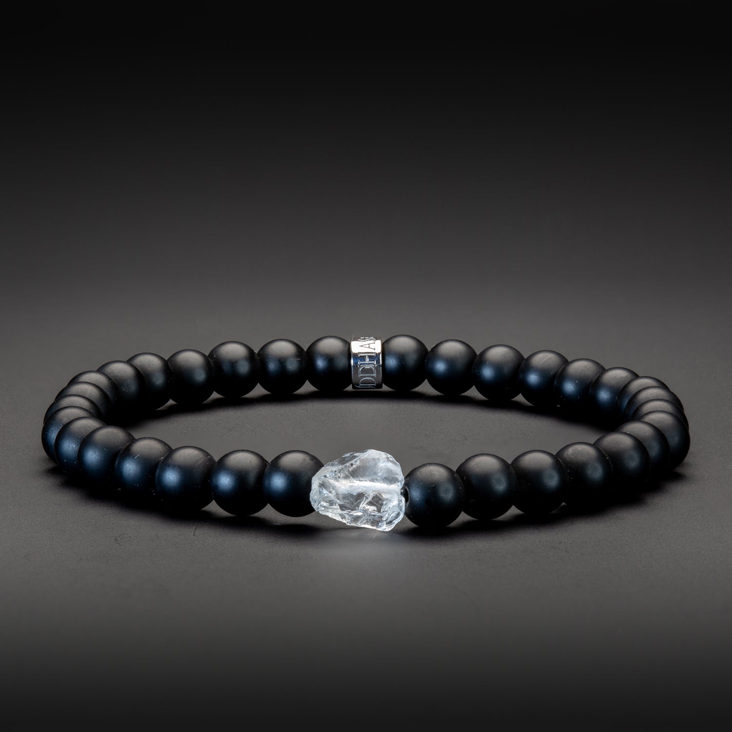 Bergkristall und Black Onyx matt Armband 6mm- April Birthstone