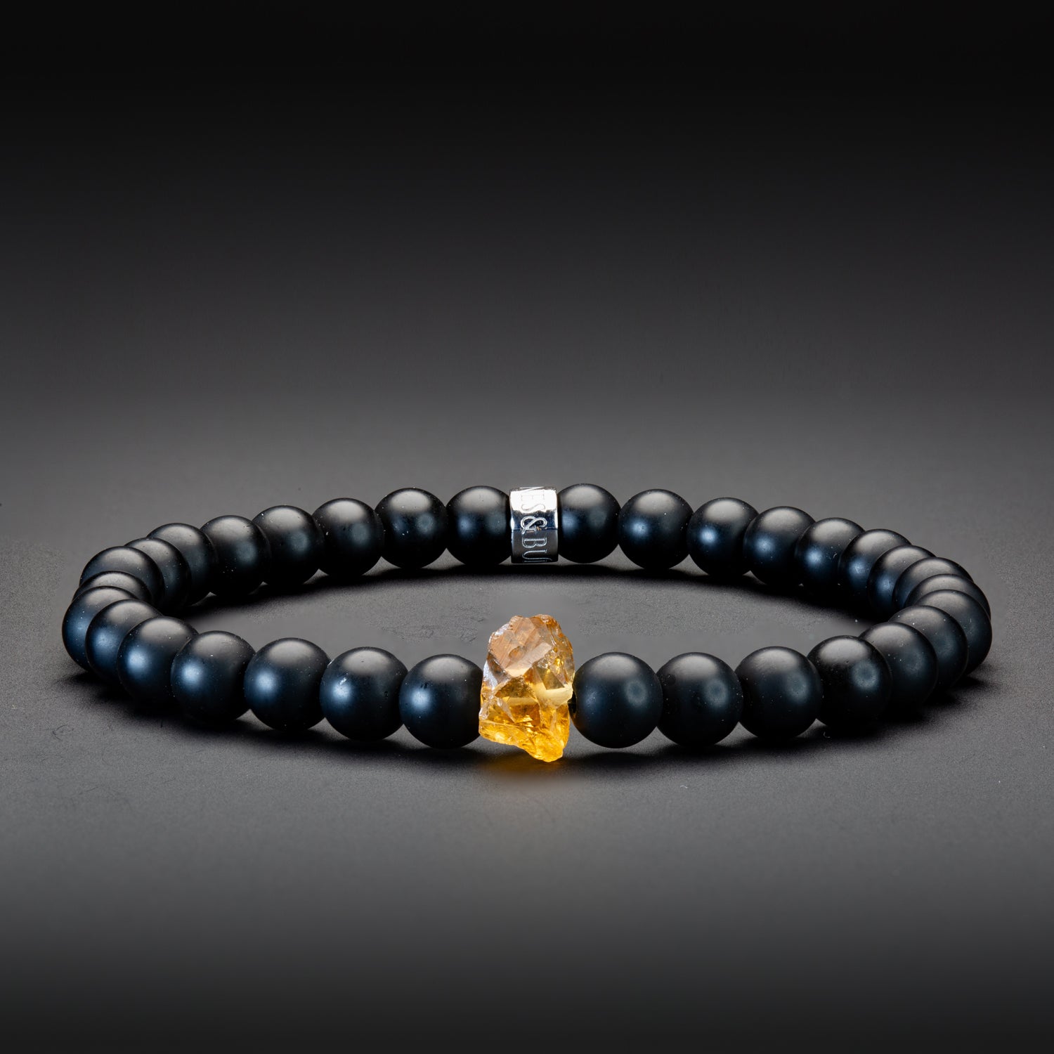 Citrin und Black Onyx matt Armband 6mm- November Birthstone
