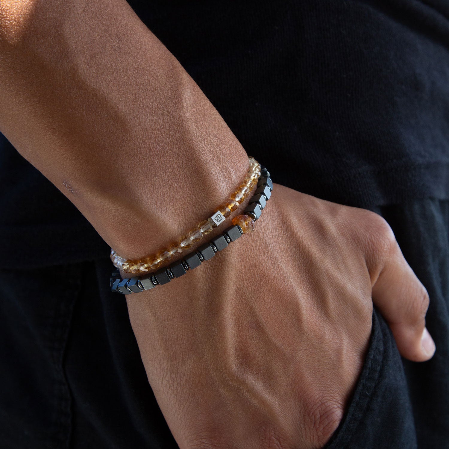 Citrin und Hämatit matt Armband 4mm-Armband-Set (November Geburtsstein)
