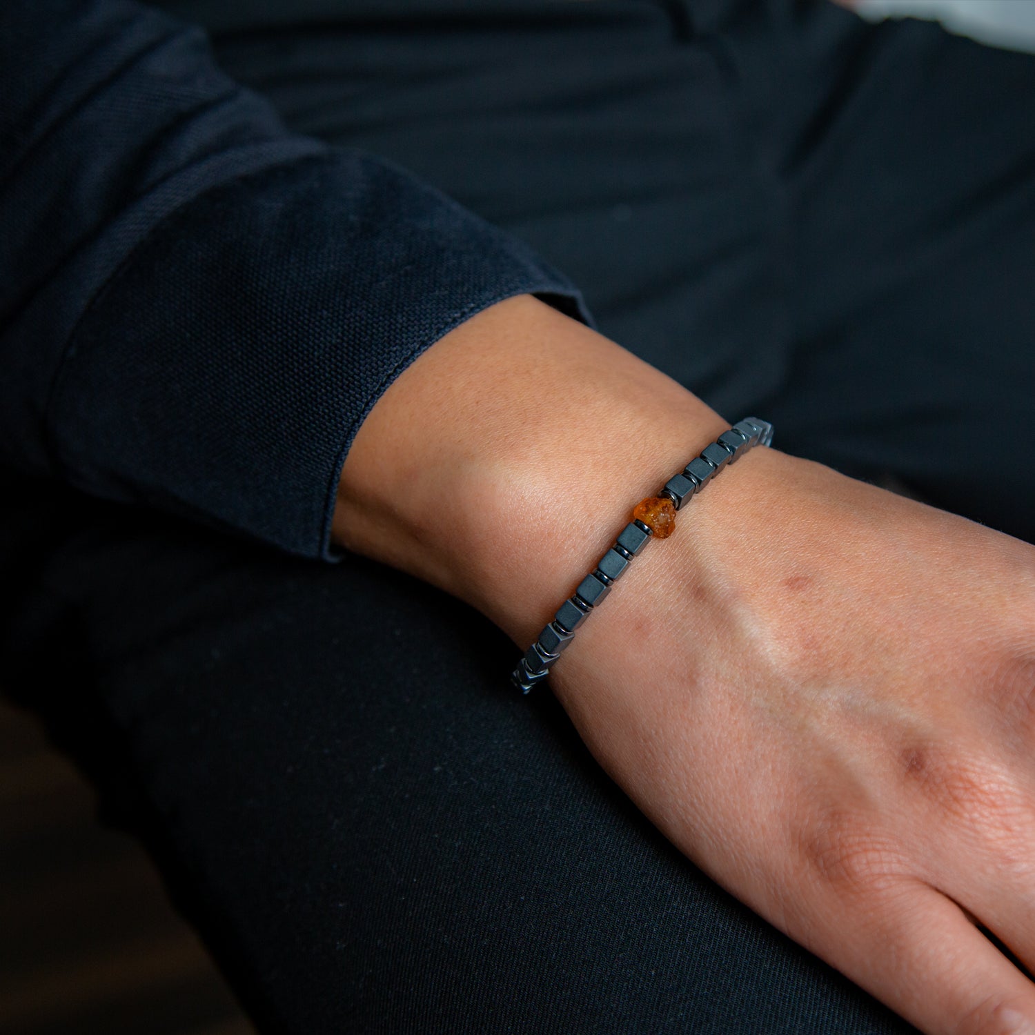 Citrin und Hämatit matt Armband 4mm- November Birthstone