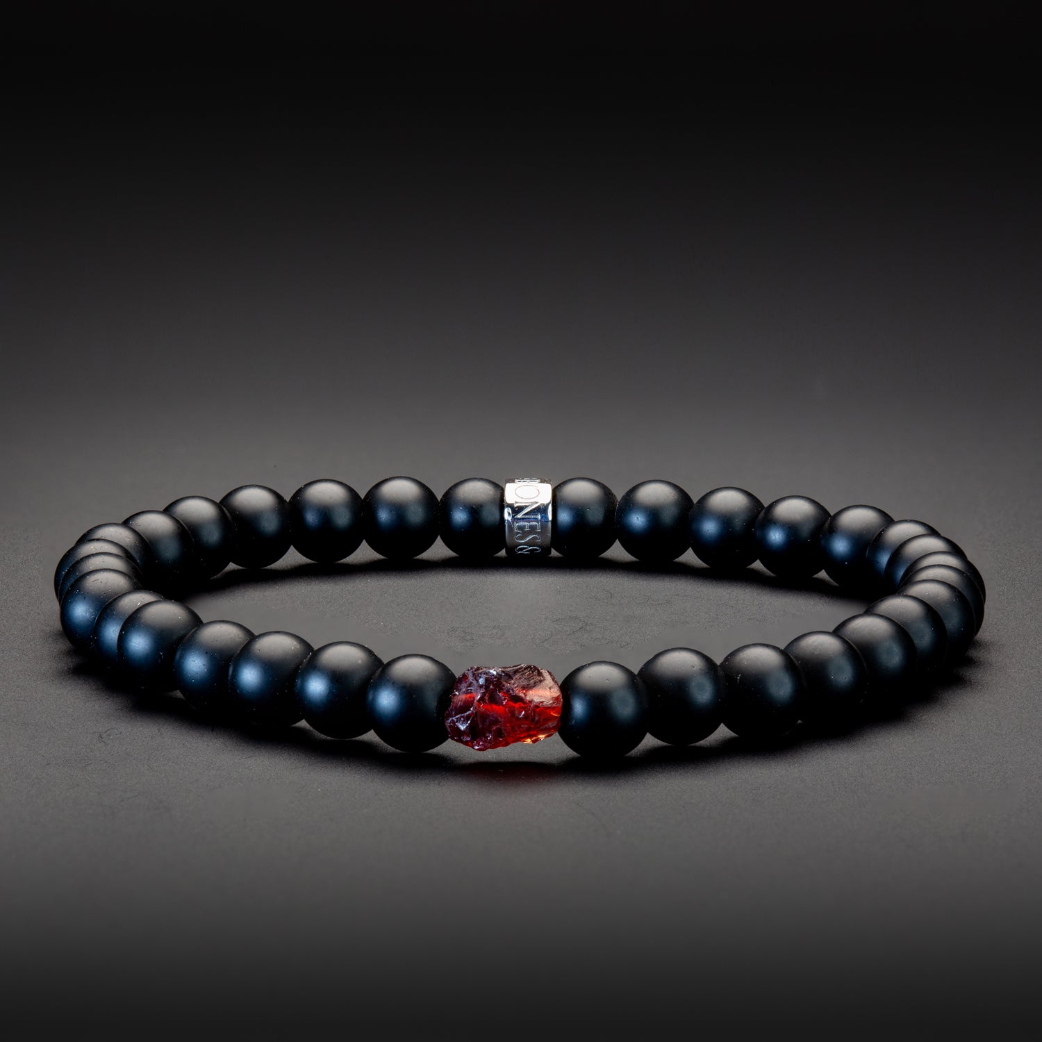 Granat und Black Onyx matt Armband 6mm- Januar Birthstone