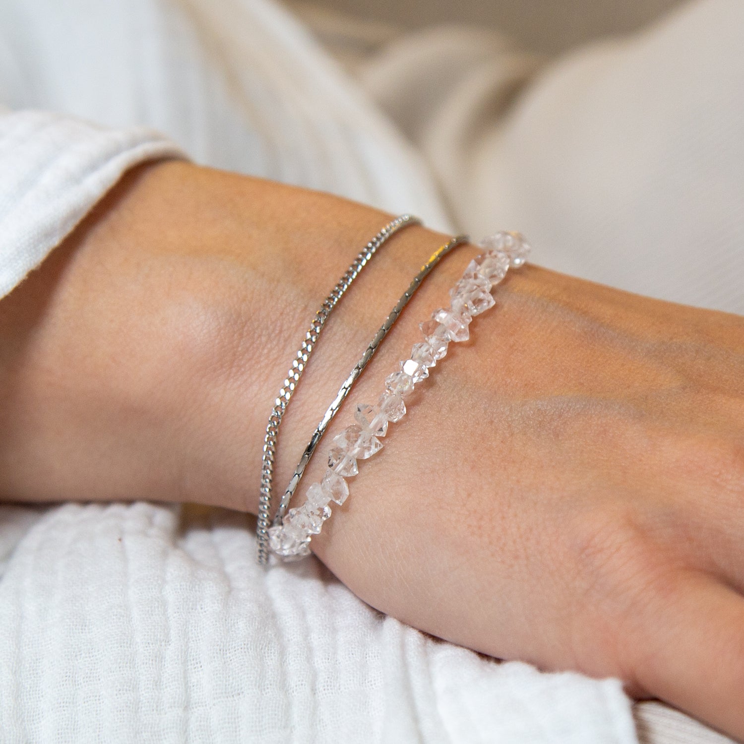 HERKIMER DIAMANT ARMBAND FACETTIERT 3MM - SET 2 DAMEN