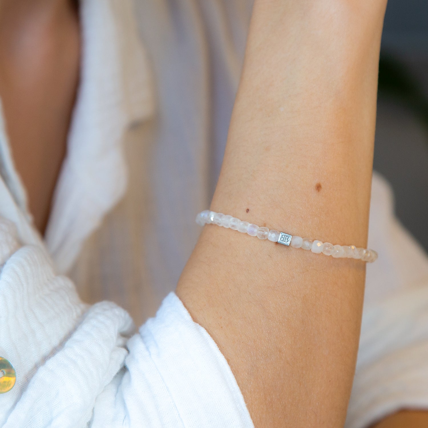 Moonstone Cube Armband facettiert 4 mm