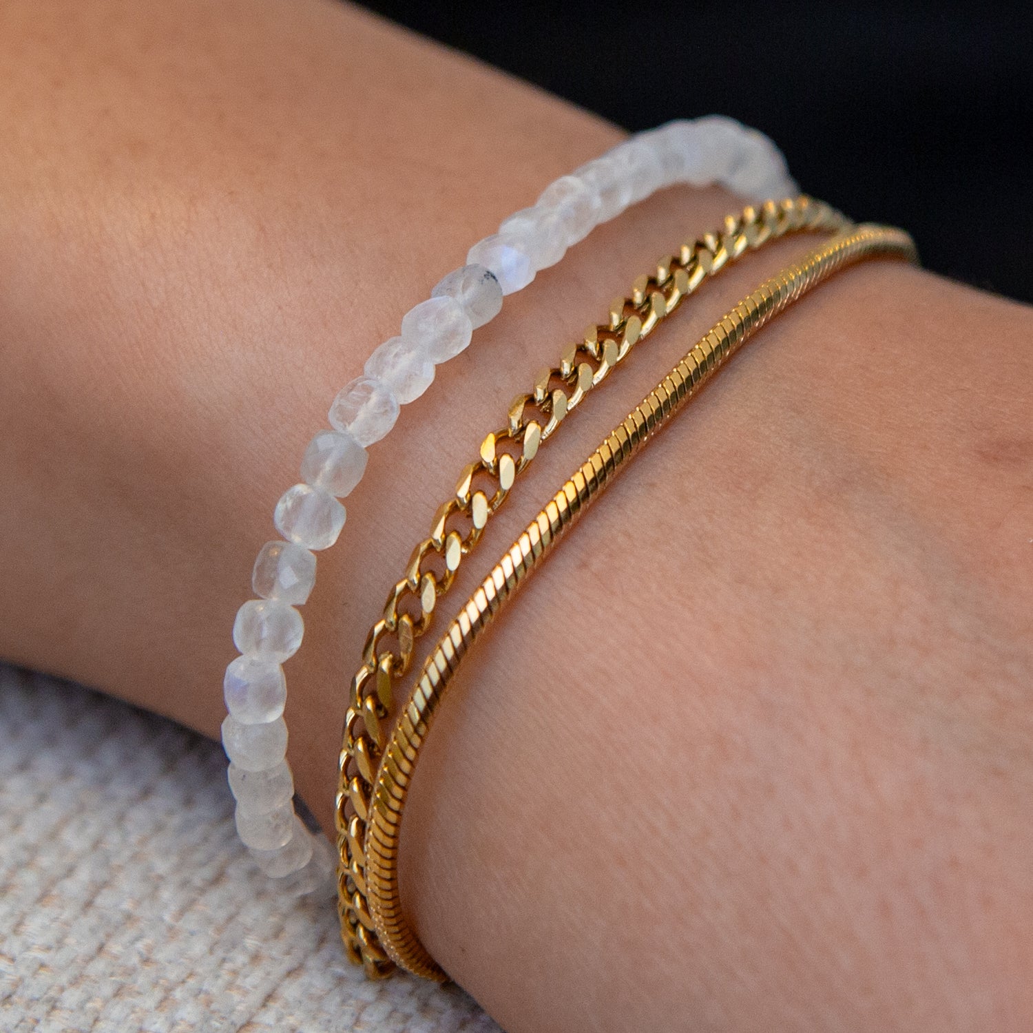 MOONSTONE CUBE ARMBAND FACETTIERT 4MM - SET 2 HERREN