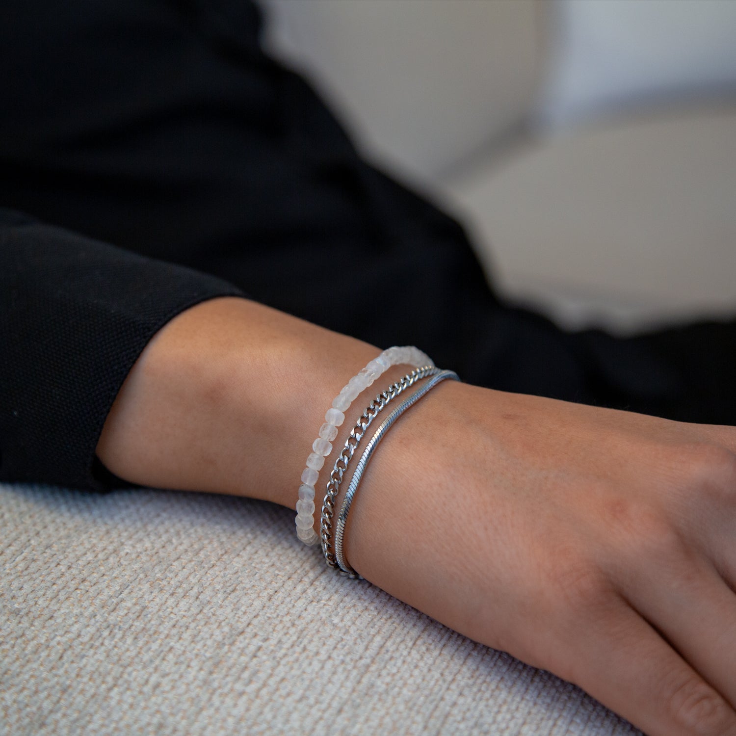 MOONSTONE CUBE ARMBAND FACETTIERT 4MM - SET 2 HERREN