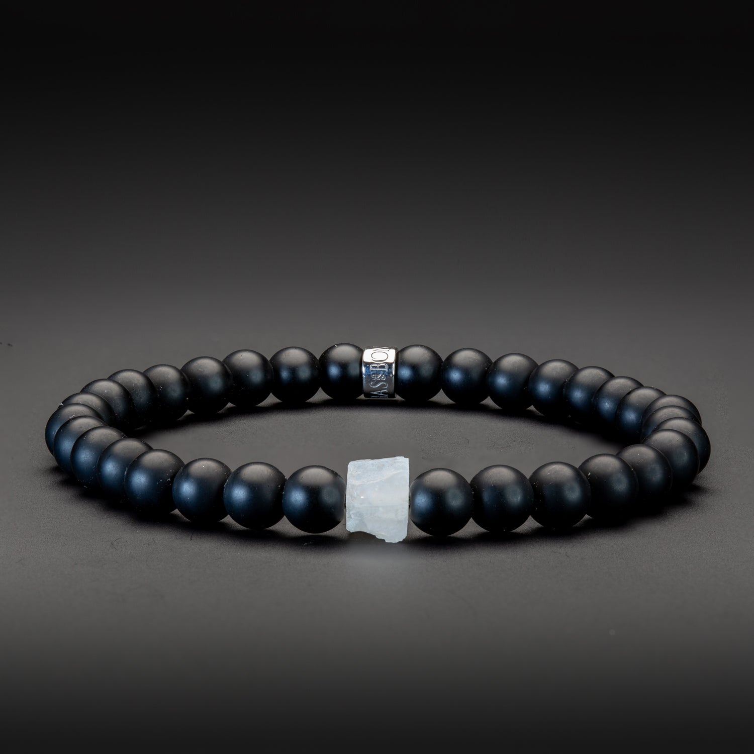 Moonstone und Black Onyx matt Armband 6mm- Juni Birthstone