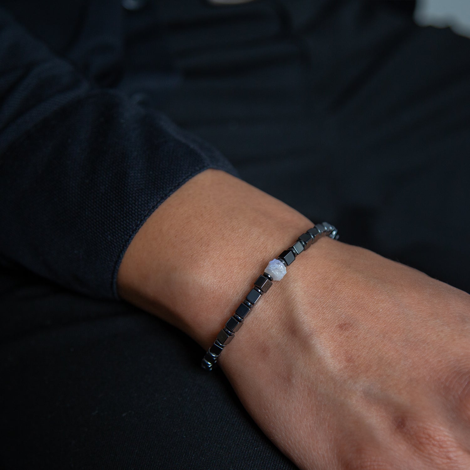 Moonstone und Hämatit glossy Armband 4mm- Juni Birthstone