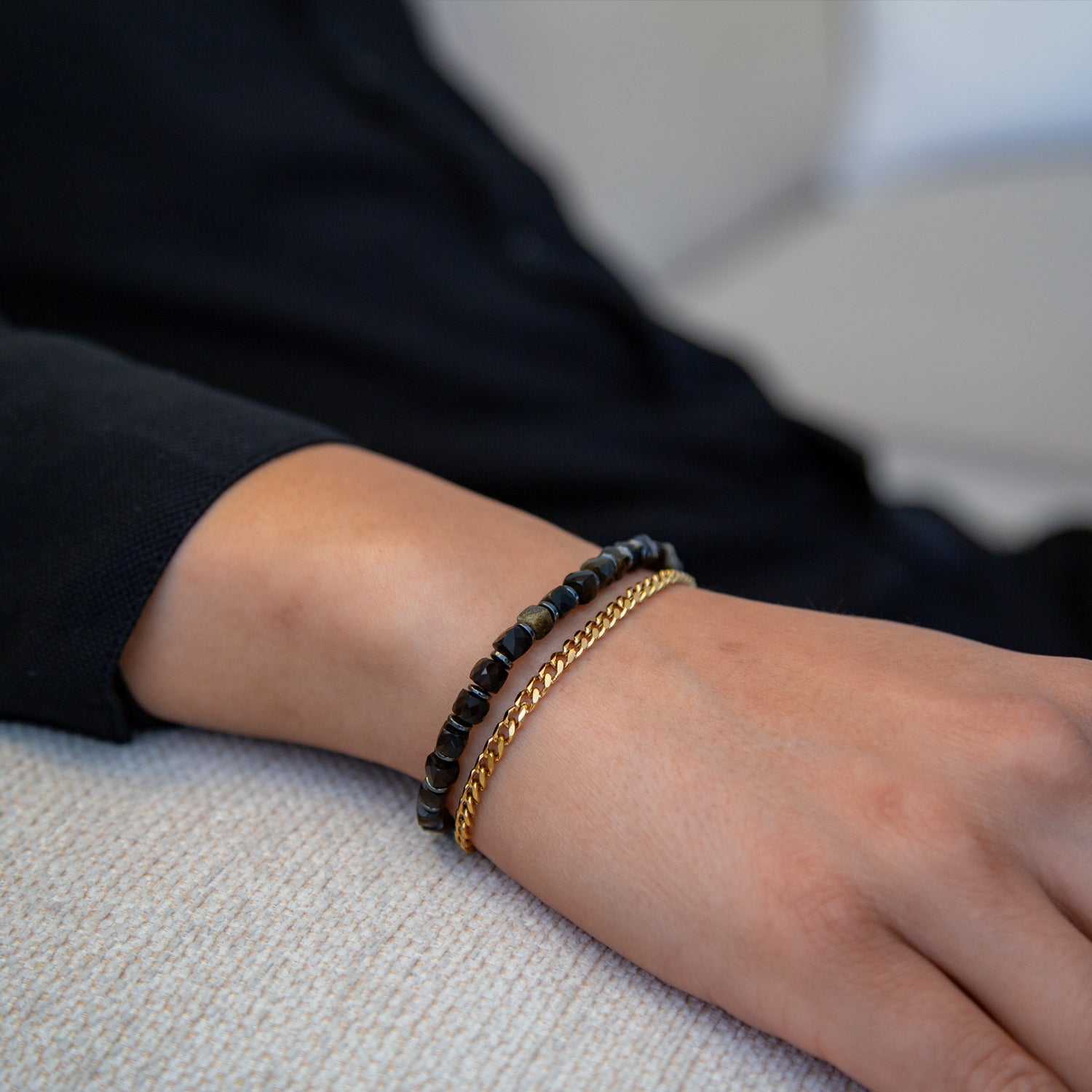 GOLD OBSIDIAN CUBE ARMBAND FACETTIERT 4MM - SET 1 HERREN