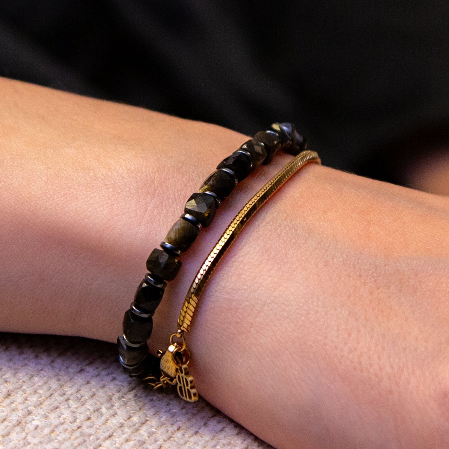 GOLD OBSIDIAN CUBE ARMBAND FACETTIERT 4MM - SET 1 DAMEN