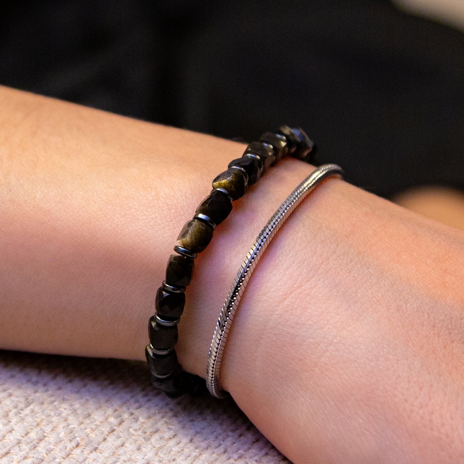 GOLD OBSIDIAN CUBE ARMBAND FACETTIERT 4MM - SET 1 DAMEN
