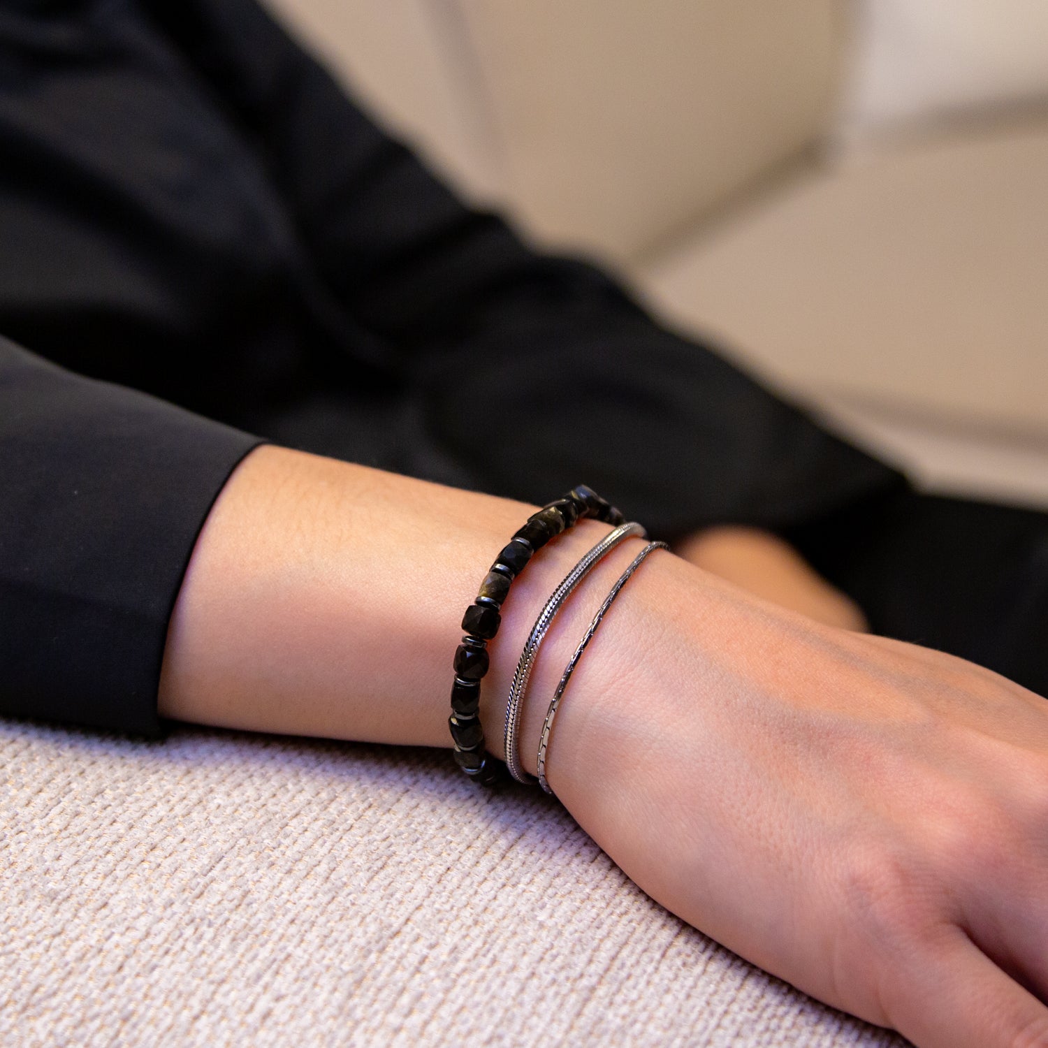 GOLD OBSIDIAN CUBE ARMBAND FACETTIERT 4MM - SET 2 DAMEN