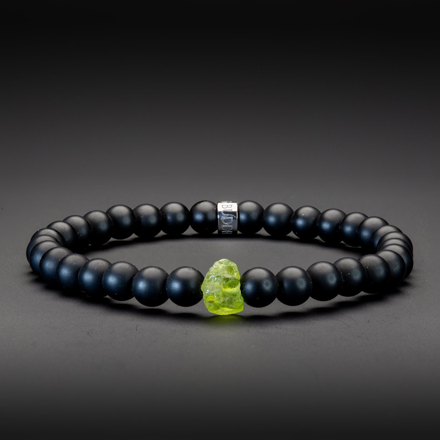 Peridot und Black Onyx matt Armband 6mm- August Birthstone