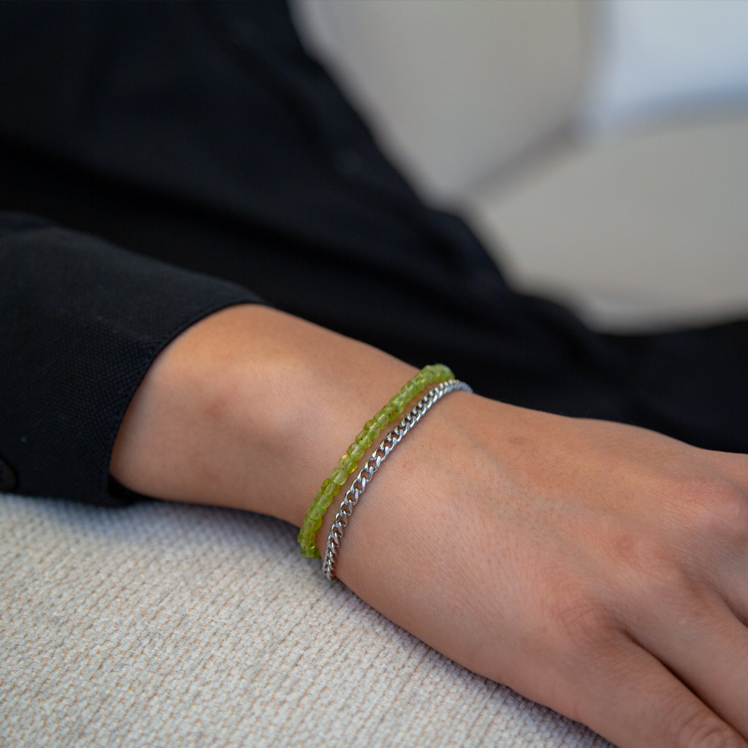 PERIDOT CUBE ARMBAND FACETTIERT 4MM - SET 1 HERREN