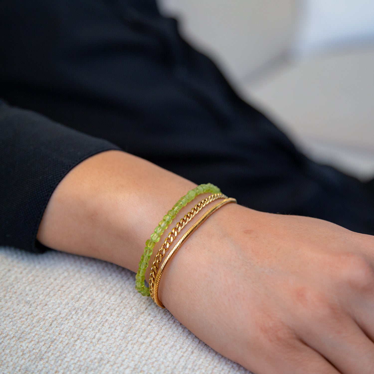 PERIDOT CUBE ARMBAND FACETTIERT 4MM - SET 2 HERREN