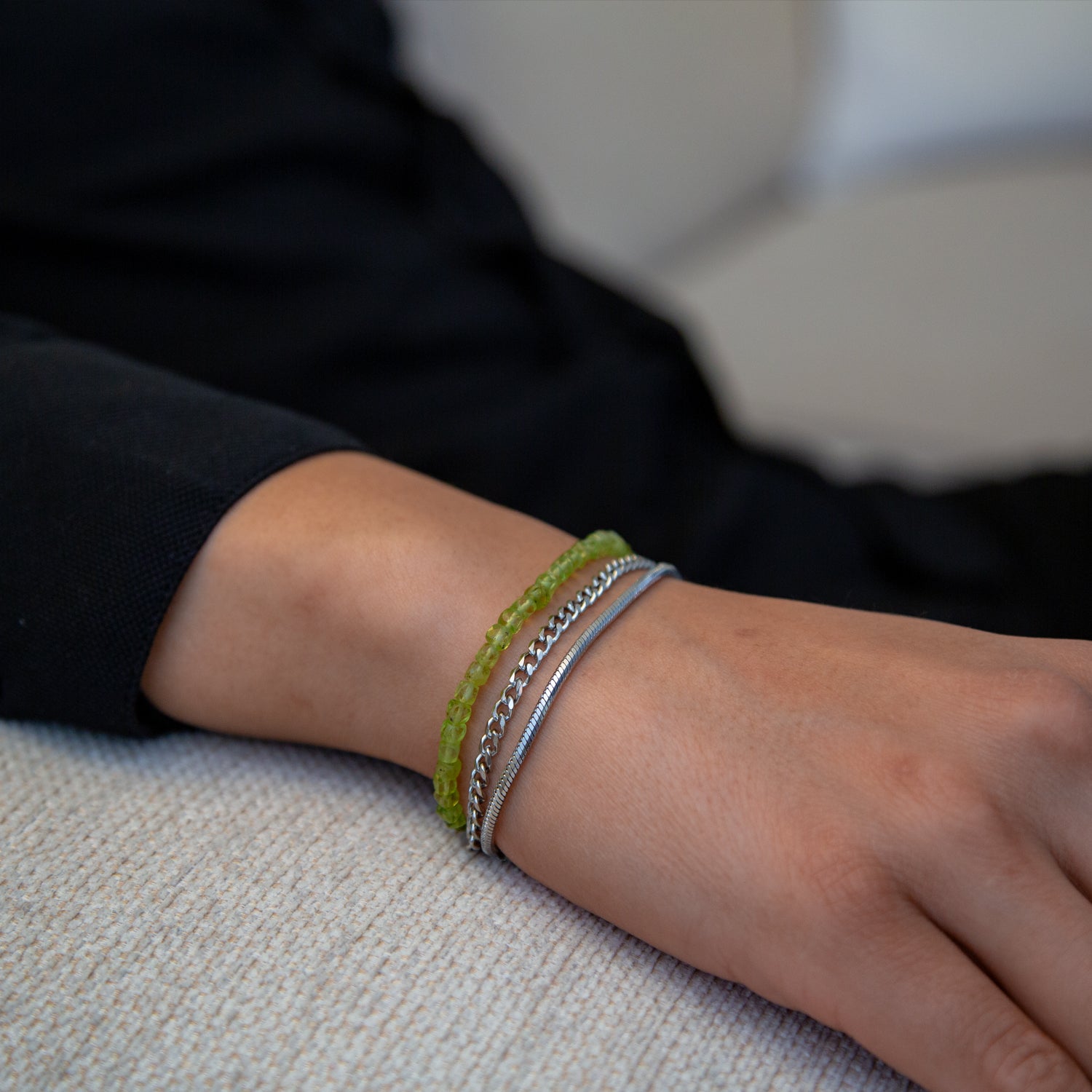 PERIDOT CUBE ARMBAND FACETTIERT 4MM - SET 2 HERREN