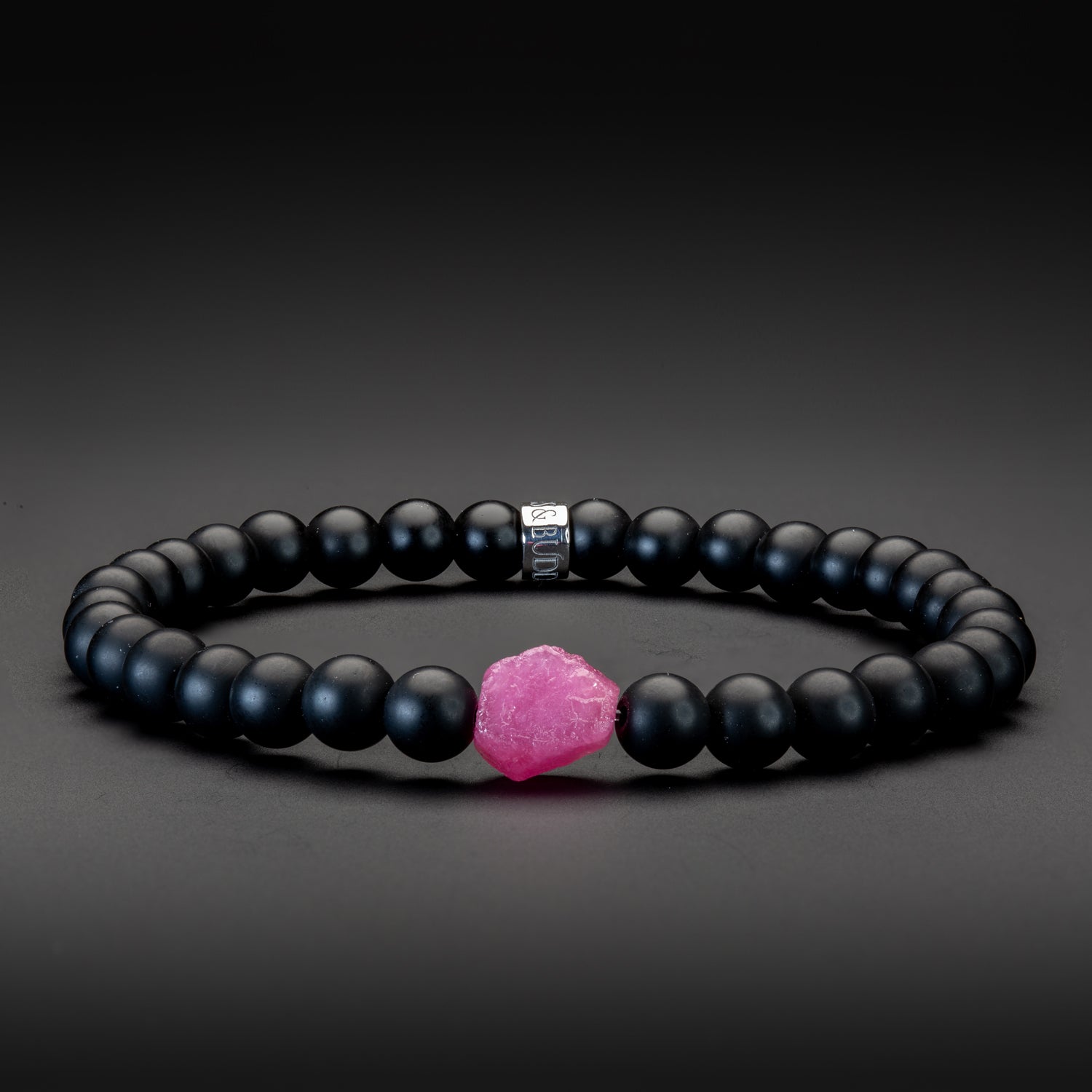 Rubin und Black Onyx matt Armband 6mm- Juli Birthstone