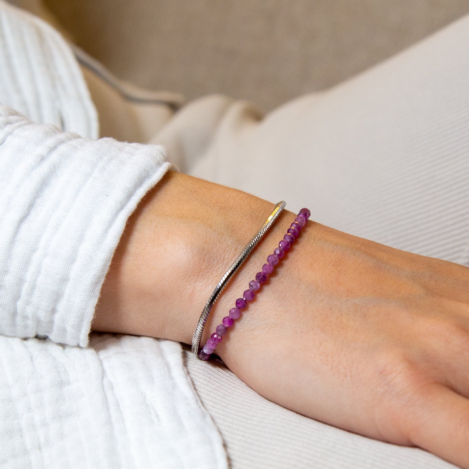 RUBIN ARMBAND FACETTIERT 3MM - SET 1 DAMEN