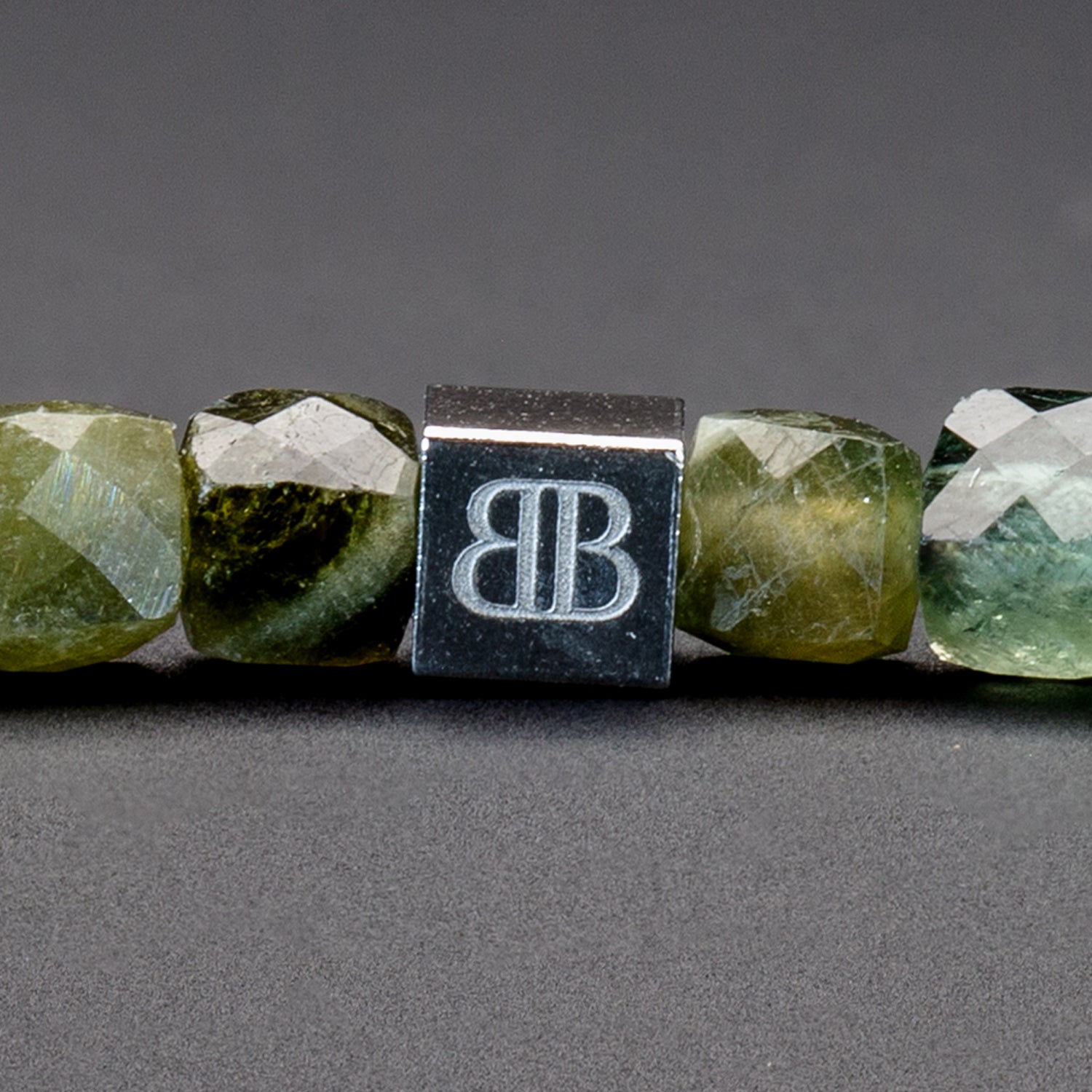 GRÜNER TURMALIN CUBE ARMBAND FACETTIERT 4MM - SET 1 HERREN