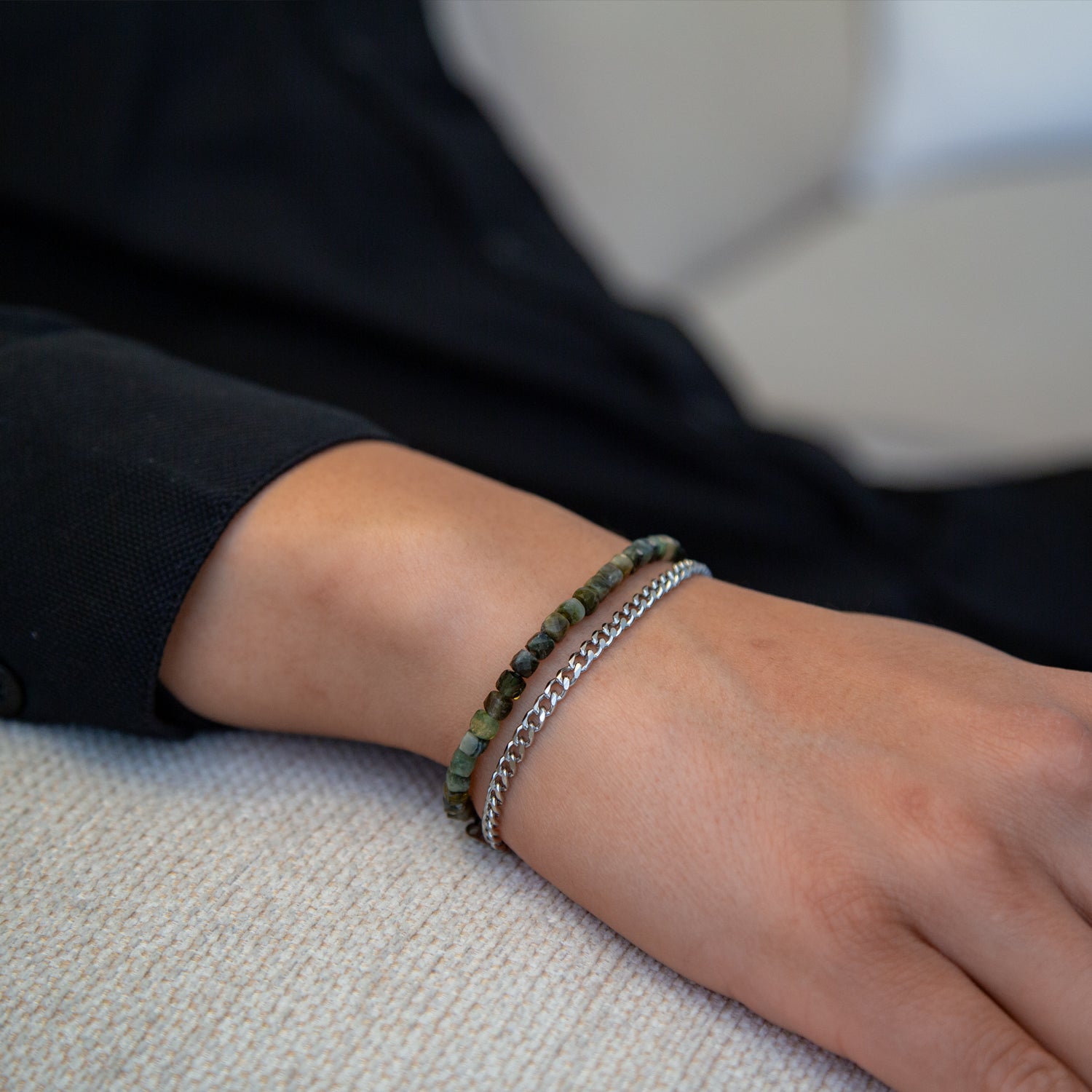 GRÜNER TURMALIN CUBE ARMBAND FACETTIERT 4MM - SET 1 HERREN