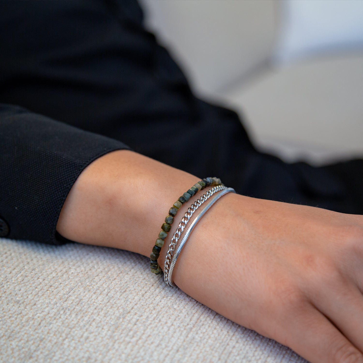 GRÜNER TURMALIN CUBE ARMBAND FACETTIERT 4MM - SET 2 HERREN