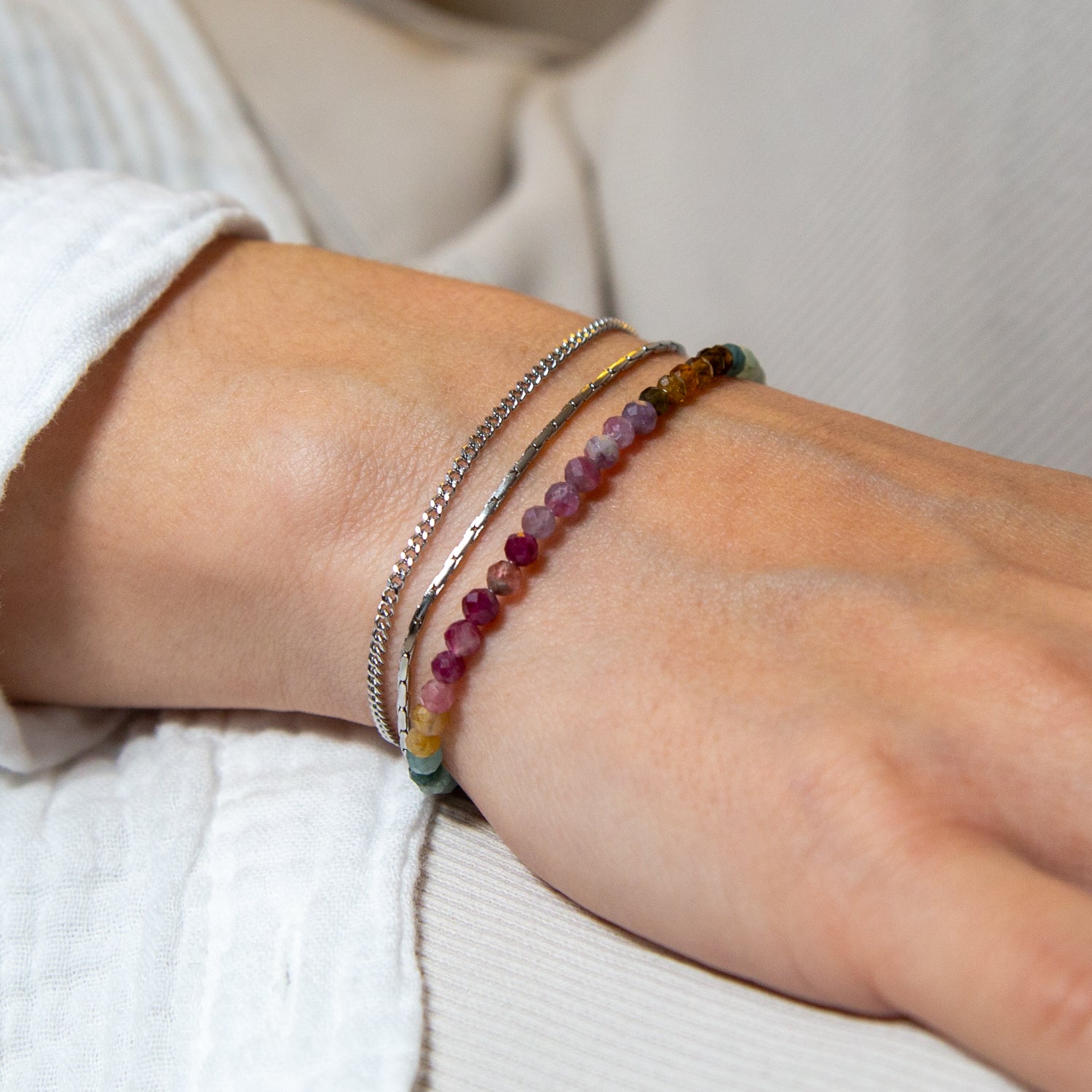 TURMALIN ARMBAND FACETTIERT 3MM - SET 2 DAMEN