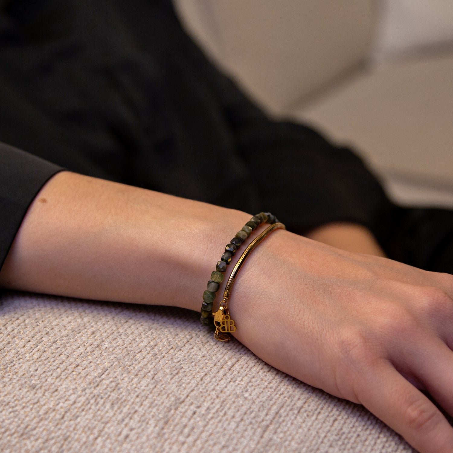 GRÜNER TURMALIN CUBE ARMBAND FACETTIERT 4MM - SET 1 DAMEN