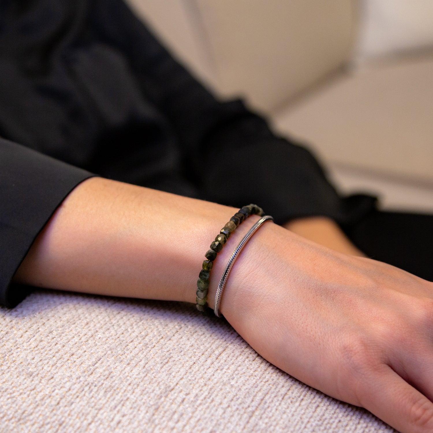 GRÜNER TURMALIN CUBE ARMBAND FACETTIERT 4MM - SET 1 DAMEN