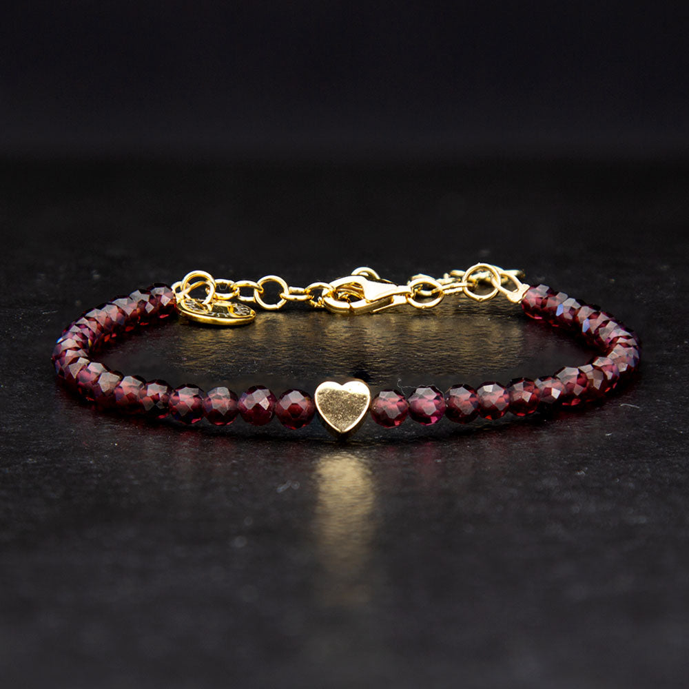 Granat Armband Gold "Heart" facettiert 3mm - BONES & BUDDHAS