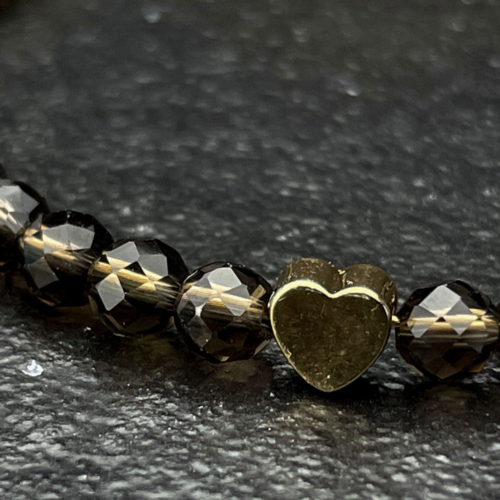 Rauchquarz Armband Gold "Heart" facettiert 4mm - BONES & BUDDHAS