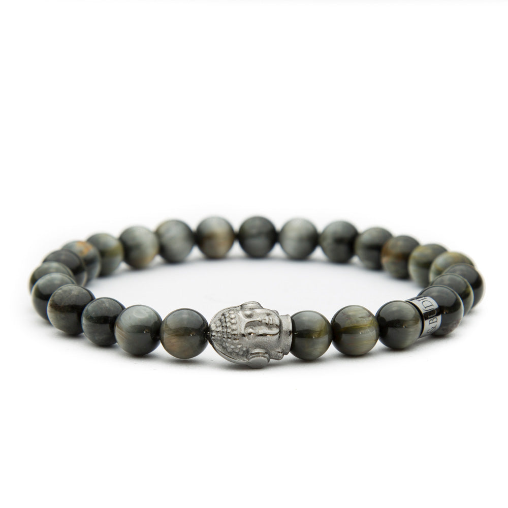 DJ BUDDHA Armband Hawk’s Eye Silver 8mm - BONES & BUDDHAS