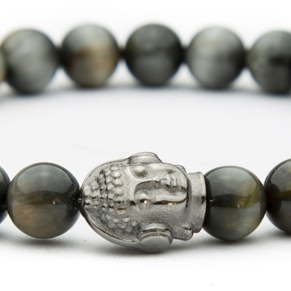 DJ BUDDHA Armband Hawk’s Eye Silver 8mm - BONES & BUDDHAS