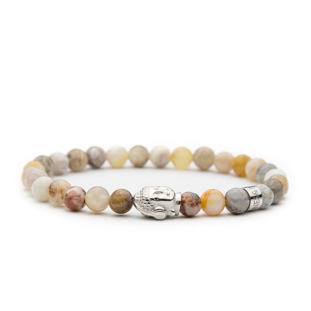 DJ BUDDHA Armband Bambusblatt Achat Glossy 6mm - BONES & BUDDHAS