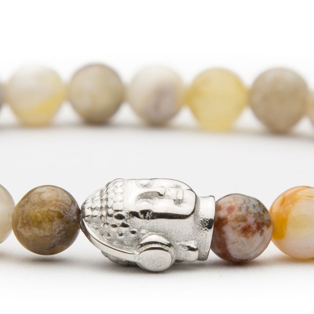 DJ BUDDHA Armband Bambusblatt Achat Glossy 6mm - BONES & BUDDHAS